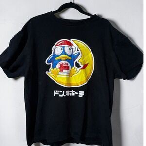 Don Quijote Donpen Penguin Graphic T-Shirt Black Mens Size LL Japanese Mascot